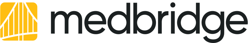 Medbridge logo with bold black text and a yellow abstract icon on the left.